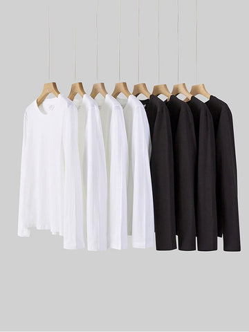 Women O-neck Long Sleeve T shirts Lady White Cotton Tops Female Soft Casual Tees Women's Black T-shirt