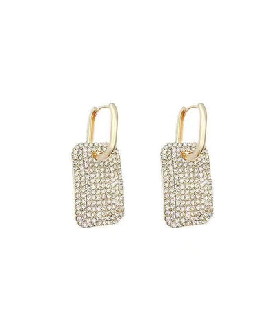 Stylish Gold Copper Zircon Square Hoop Earrings