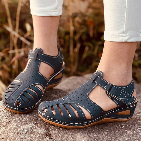 Women's Sandals Summer Rome Vintage  Hollow out Wedge Heels Platform Ladies Shoes Hook Loop Embroidery Sewing Female Sandal