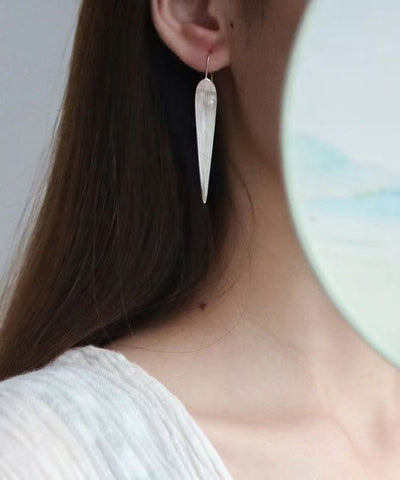 Pendientes colgantes de hojas de bambú con perlas de plata de ley y seda para mujer 