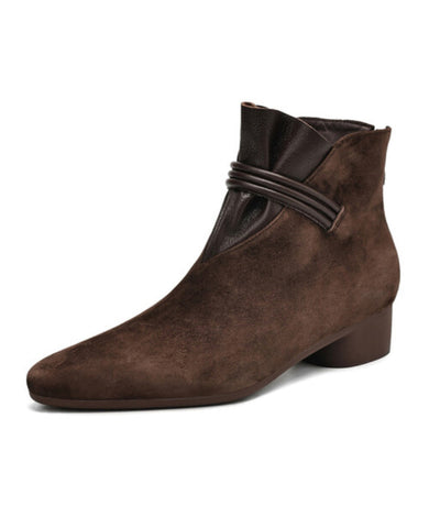 Französische Stiefeletten aus braunem Wildleder mit spitzer Zehenpartie 