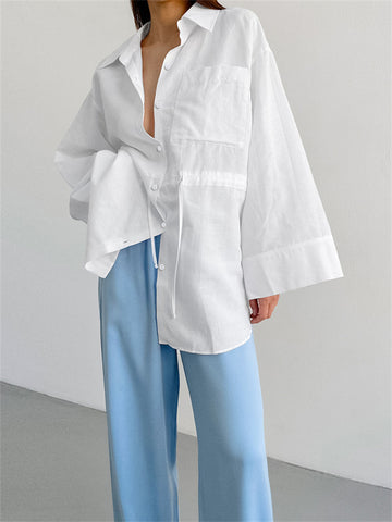 Camisas casuales blancas con cordones, prendas de vestir exteriores para mujer, cárdigan de manga larga con parches, blusa, abrigo, novedad de 2024 