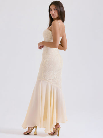 Vestido ajustado de encaje con volantes, plisado, tirantes finos, espalda descubierta, para fiesta de cumpleaños, midi. 