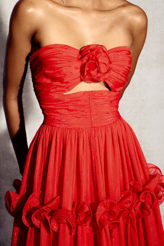 Erica Maxikleid aus plissiertem Chiffon mit Rüschen in Metallic 