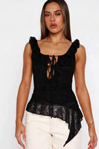 Chic White Lace Tie Backless Tank Top