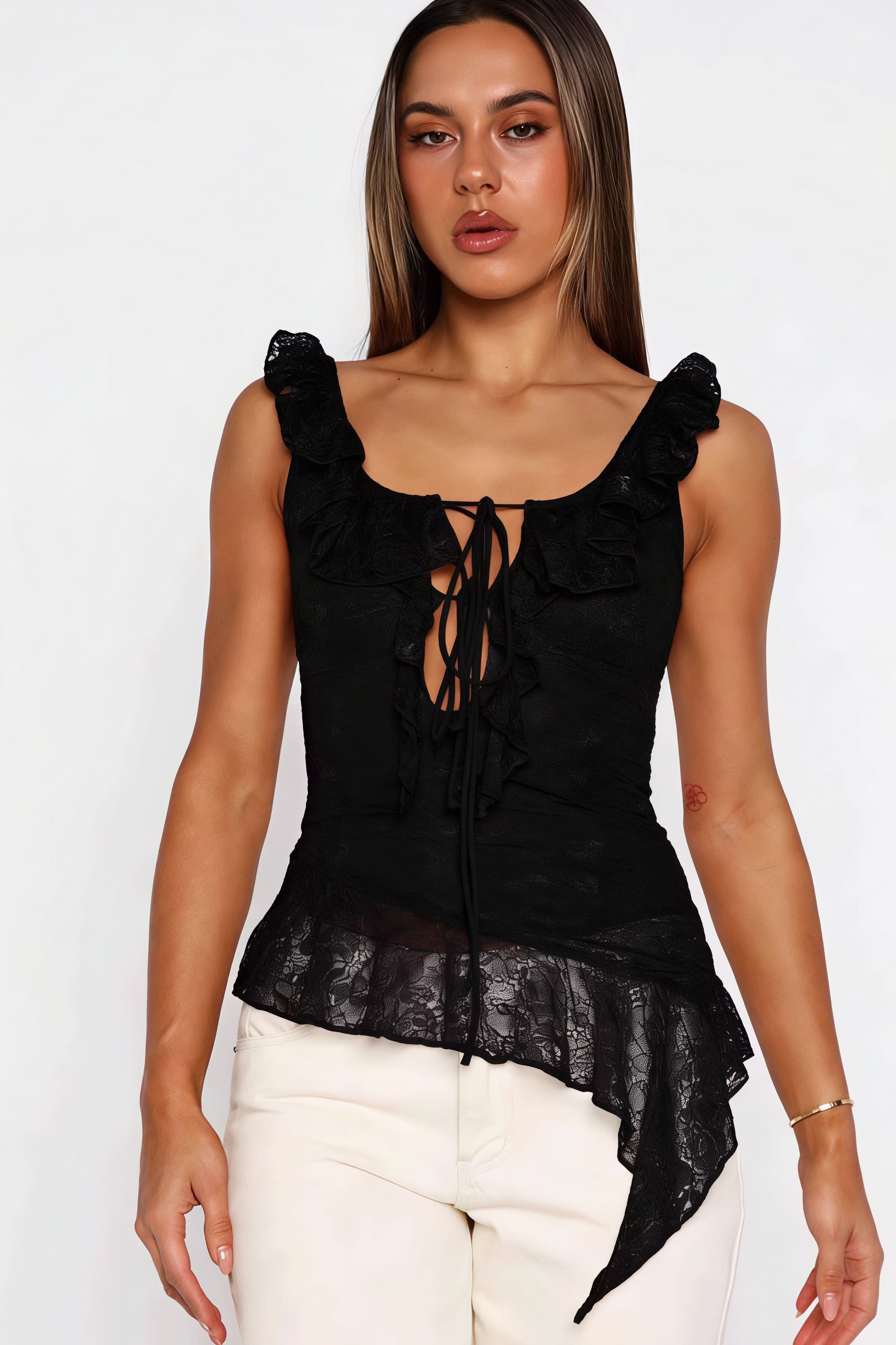 Chic White Lace Tie Backless Tank Top