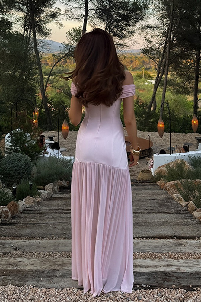 Tube Off Shoulder Mesh Patch Bodycon Maxi Dress