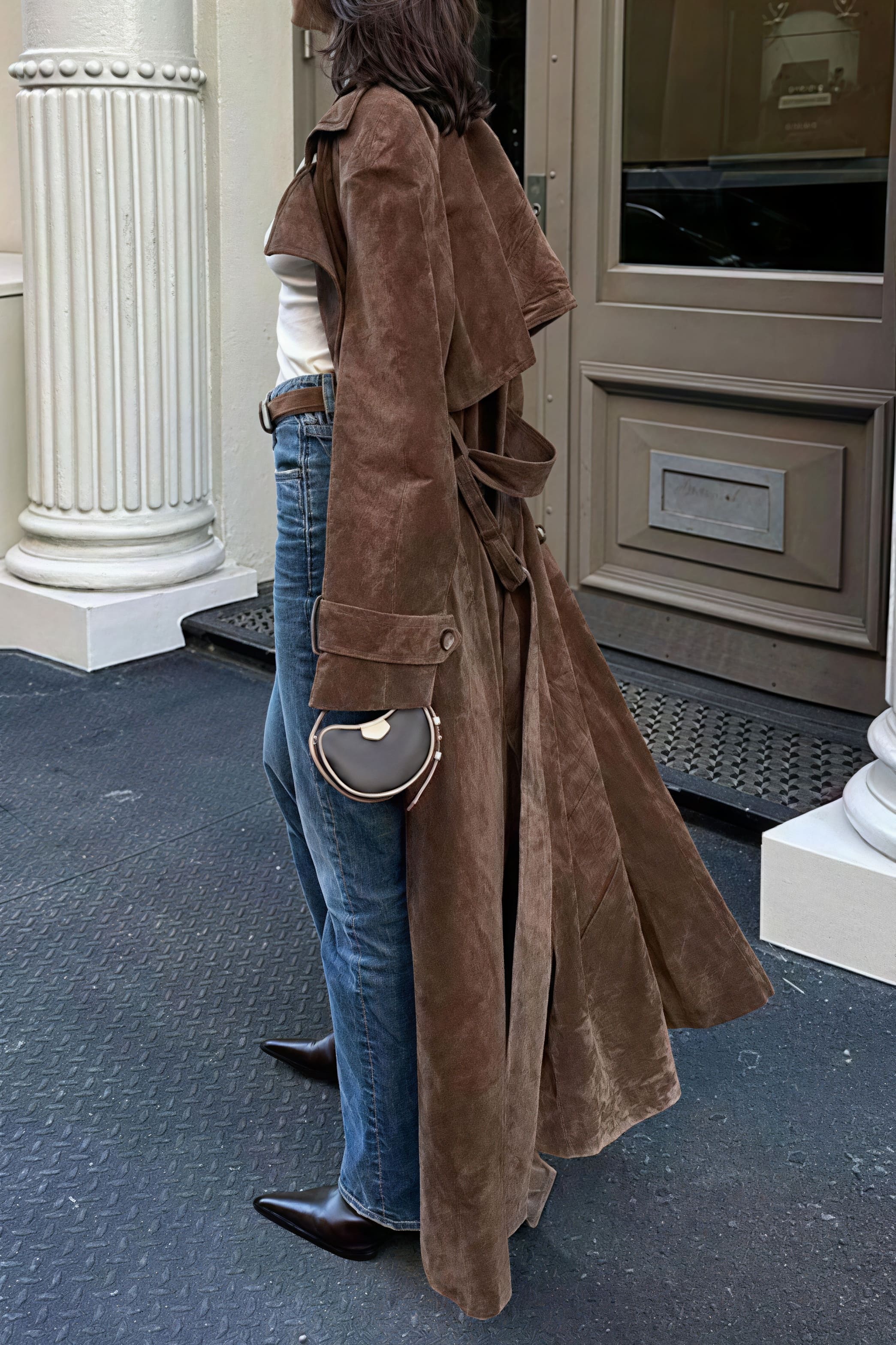 Double Breasted Tie Waist Long Elegant  Overcoat
