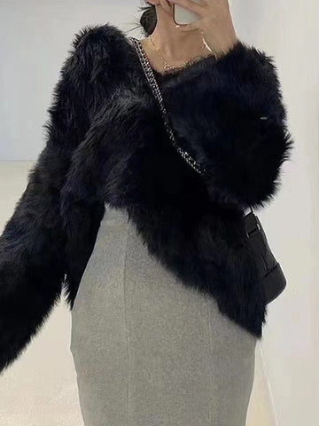 Suéter de cuello en V, suelto, de color liso y manga larga, de creación original 