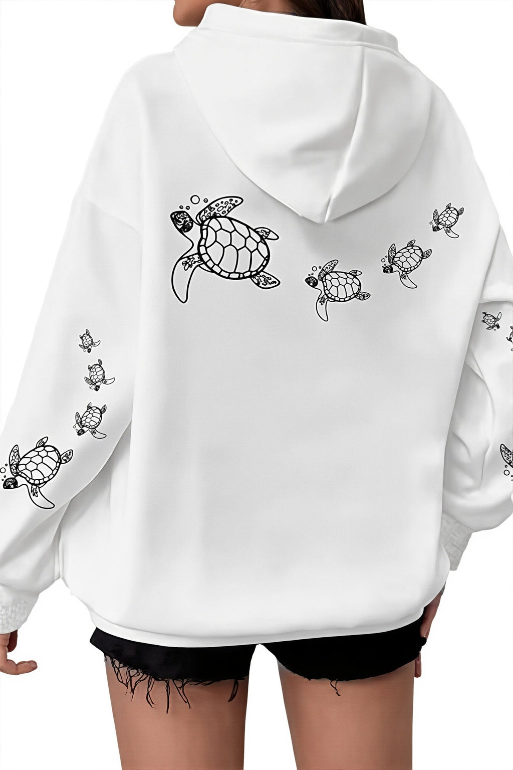 Gothic Turtle Graphic Loose Fit Hoodie