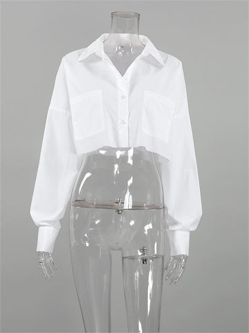 Camisas casuales con bolsillo de solapa Tossy para mujer, top corto holgado de retazos de manga larga, atuendo Y2k, blusa tipo cárdigan de calle lisa