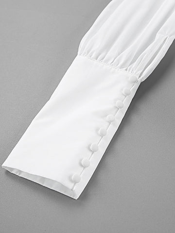 Loose Puff Sleeves Asymmetric Solid Color Split-Joint Lapel Blouses&Shirts Tops