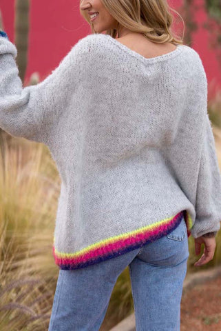 Love and Peace Strickpullover mit Regenbogenmuster, lockerer Pullover 