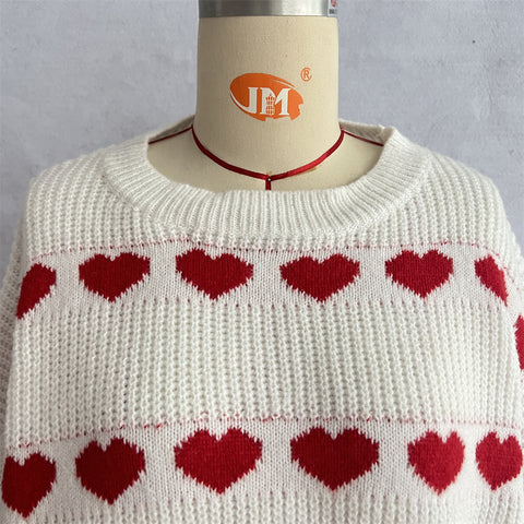 Suéter de punto con rayas de corazón rojo Lovey 