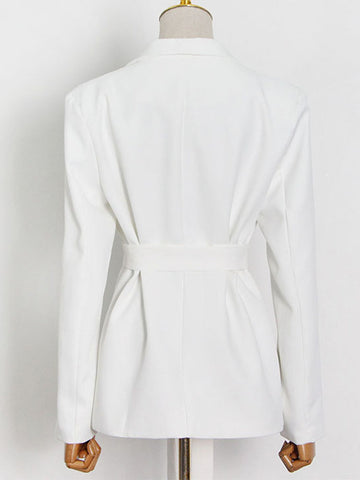 TARUXY Damen-Anzugset mit Schnürung, schmaler Blazer, Herbst, weiß, hohe Taille, modische Hose, Straße, lässige Bürohose, 2-teiliges Outfit-Set 