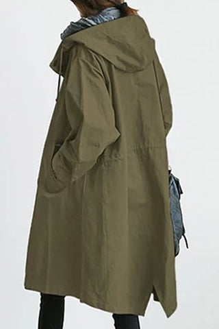 British Style Solid Pocket Buttons Hooded Collar Outerwear