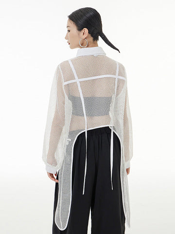 Stilvolle Blusen und Hemden mit langen Ärmeln, lockerem Netzstoff, durchsichtigem Sonnenschutz 