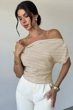 One Shoulder Striped Knit T-shirt