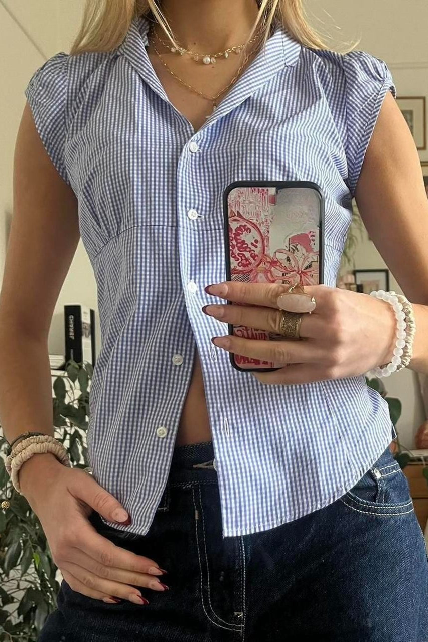 Versatile Red White Plaid Blouse