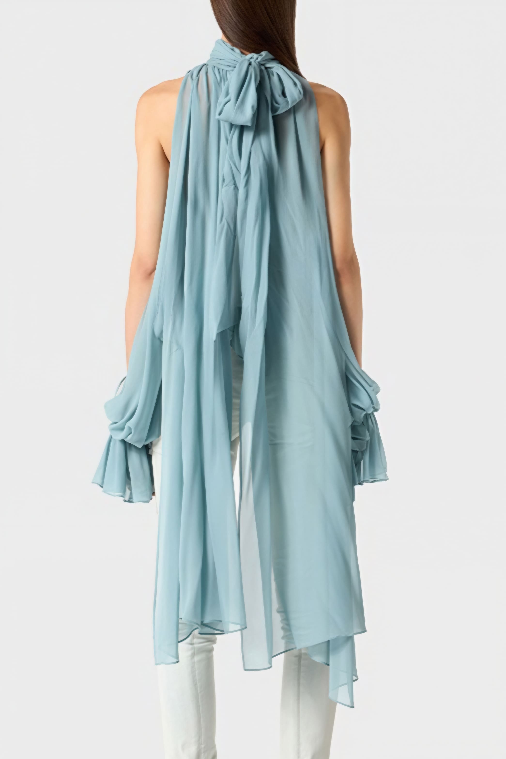Sweet Irregular Stand Collar Loose Solid Halter Blouse