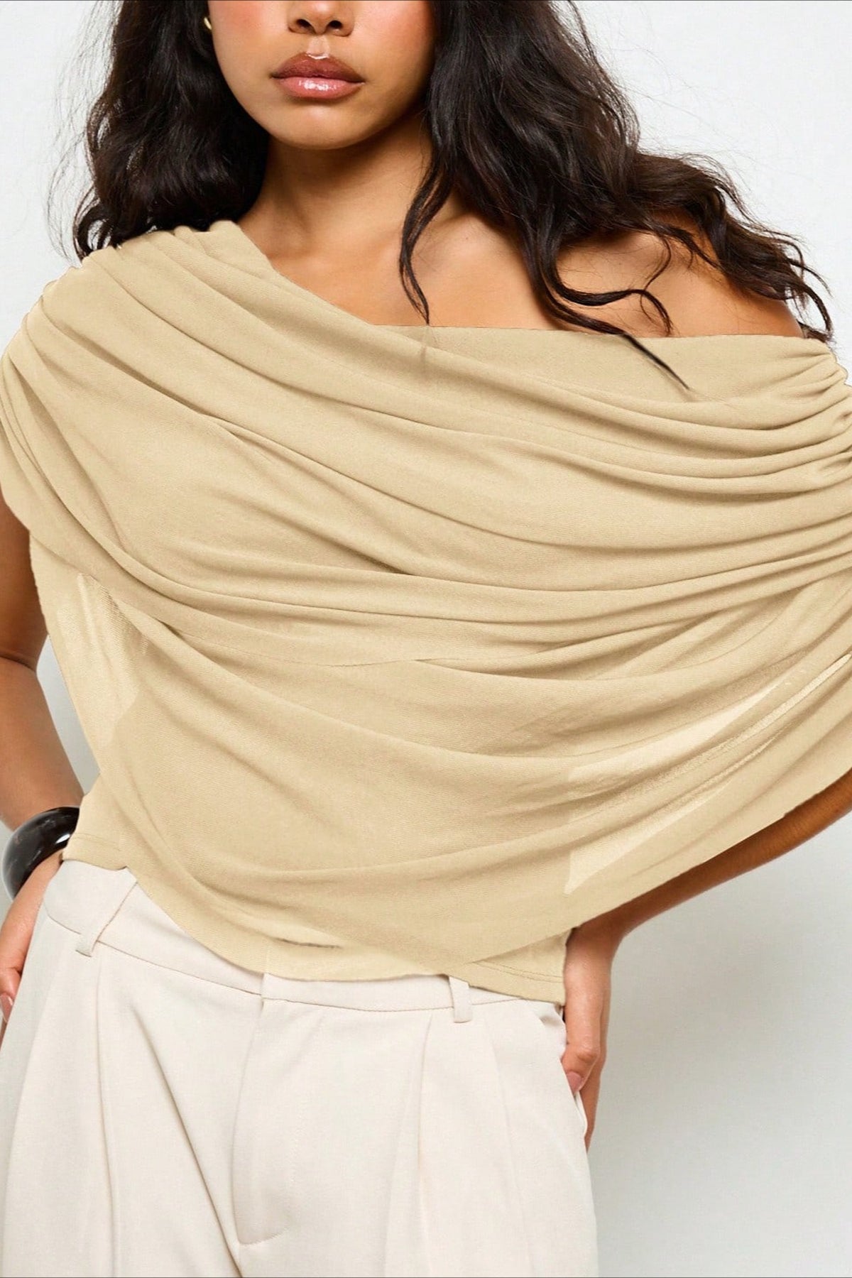 Solid Ruched Cape Loose Blouse
