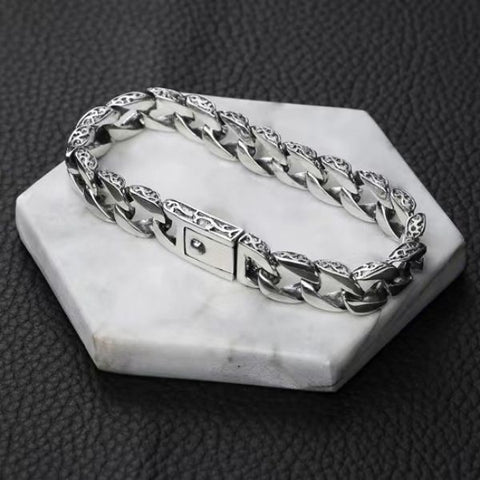 Sterling Silver Ivy Rimmed Curb Chain Bracelet
