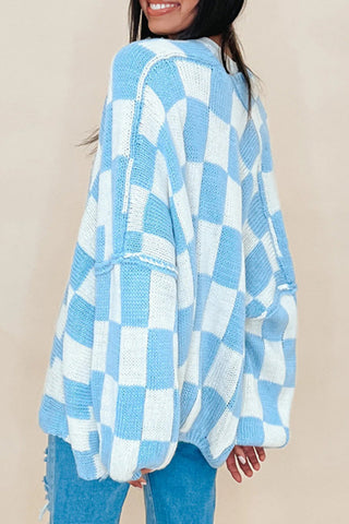 Prenda exterior informal de cuello tipo cárdigan con cuadros contrastantes (3 colores) 