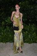 Sexy U Neck Backless Animal Print Maxi Dress