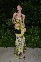 Sexy U Neck Backless Animal Print Maxi Dress