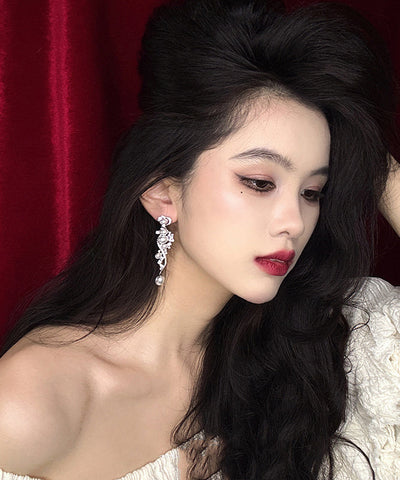 Classy White Stergild Silver Zircon Pearl Drop Earrings