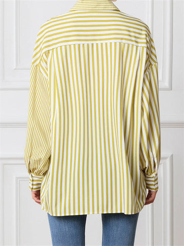 Blusa de botones con patchwork a rayas 