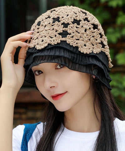 Gorro Bonnie de punto con patchwork de encaje de morera hecho a mano 