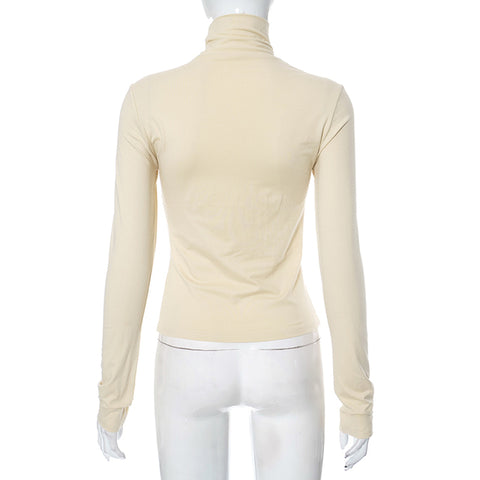 Blusa interior lisa con cuello de tortuga para otoño e invierno, con adornos de metal, parte inferior para mujer, informal, cómoda, ropa de calle 