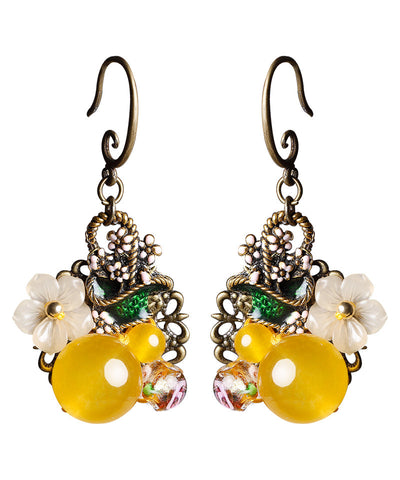 Elegant Yellow Floral Copper Drop Earrings