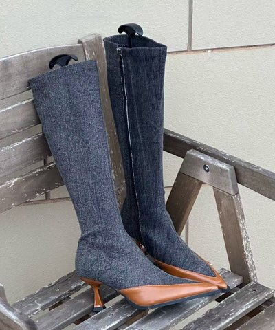 Edle Jeansstiefel mit hohem Absatz und spitzer Zehenpartie in Blau 