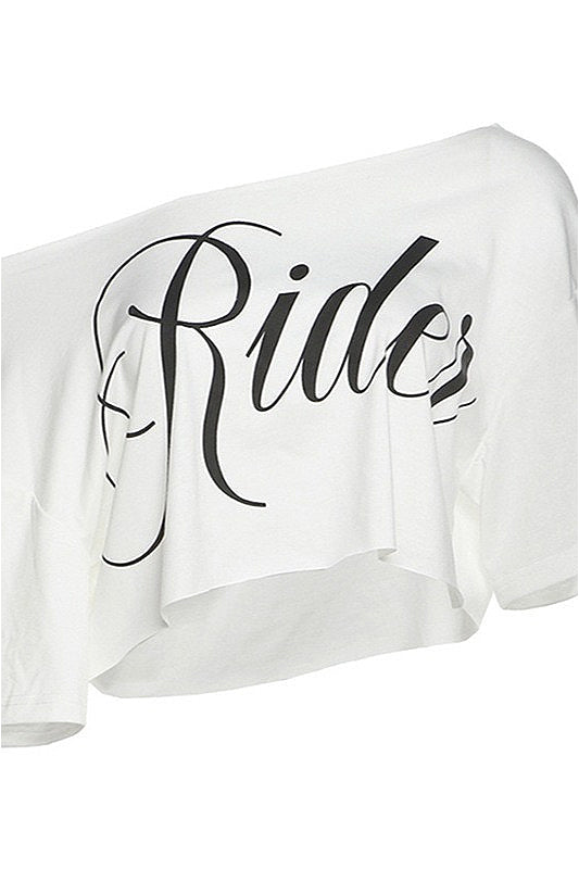 Casual Off Shoulder Cropped Print T-Shirt