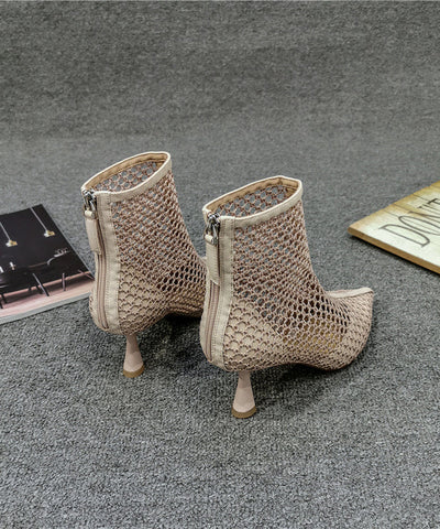 Elegante Stiletto-Stiefel aus schwarzem atmungsaktivem Mesh mit spitzer Zehenpartie 