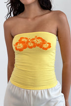 Printed Strapless Backless Crop Top Sexy Slim Blouse
