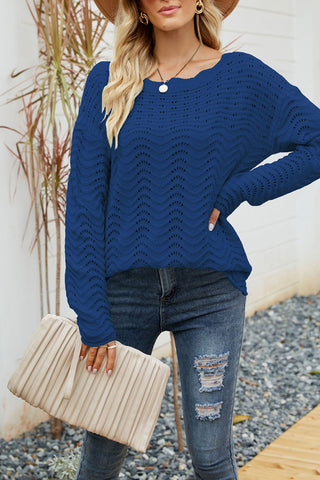 Lässiger, einfarbiger, ausgehöhlter Patchwork-Pullover mit Rundhalsausschnitt (7 Farben) 