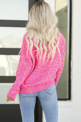 vibrant dark pink knit v neck sweater