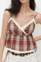 Plaid Lace Halter Tank Top