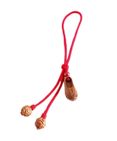 Handgemachte Fußkettchen aus rotem Pfirsichholz mit Tigerkopf-Muster 