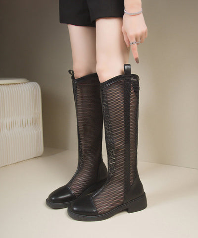 Stilvolle, atmungsaktive schwarze Stiefel mit Reißverschluss und Netzstoff