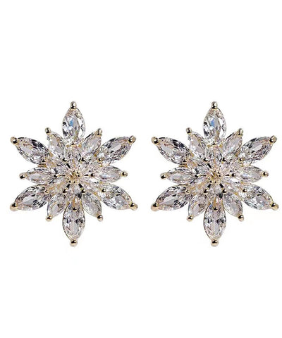 Stylish Gold Copper Overgild Zircon Crystal Snowflake Stud Earrings