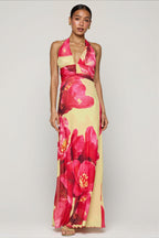 Halter Backless Printed Slim Maxi Dress