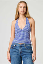 Sexy Polka Dot Plaid Slim Halter Top
