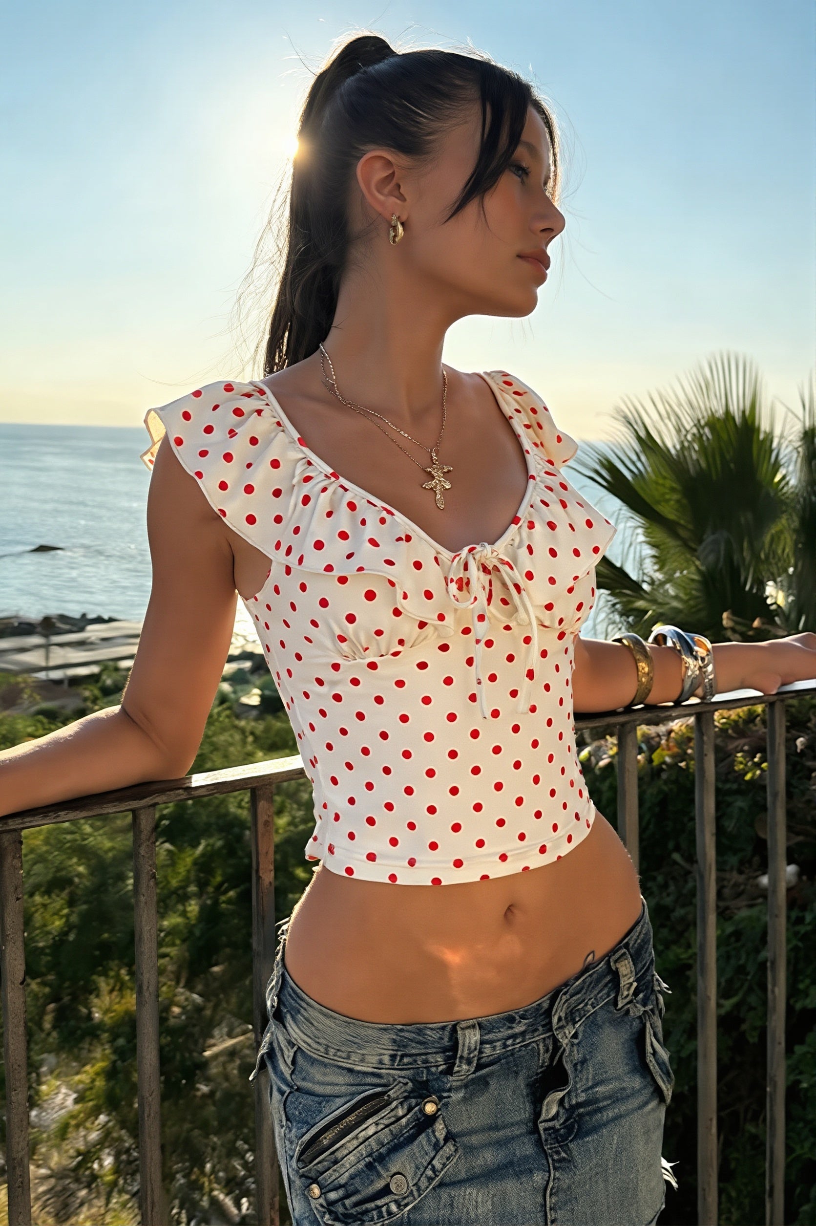Deep V Polka Dot Elegant Everyday Cami Top
