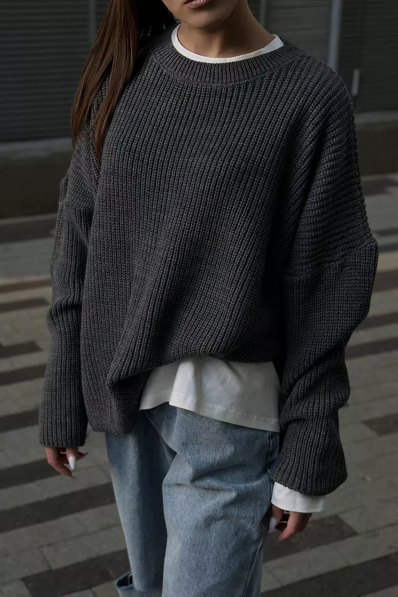 Solid Knit Crewneck Pullover Sweater