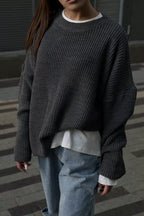 Solid Knit Crewneck Pullover Sweater