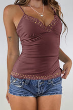 Y2K Lace Trim Sequin Cami Top